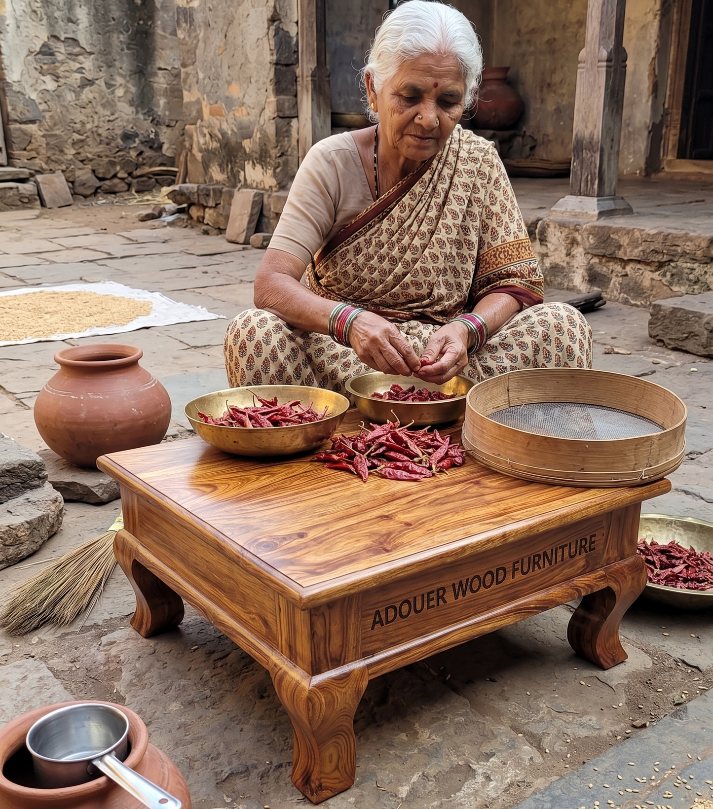 Adouer wood Solid Wood Low Coffee Table / pooja Chowki with Cabriole Legs