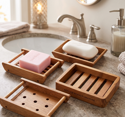 Natural Wooden Soap Dish Holder I  Soap Saver Tray for Bathroom & Shower (Set Of 4 Pcs )